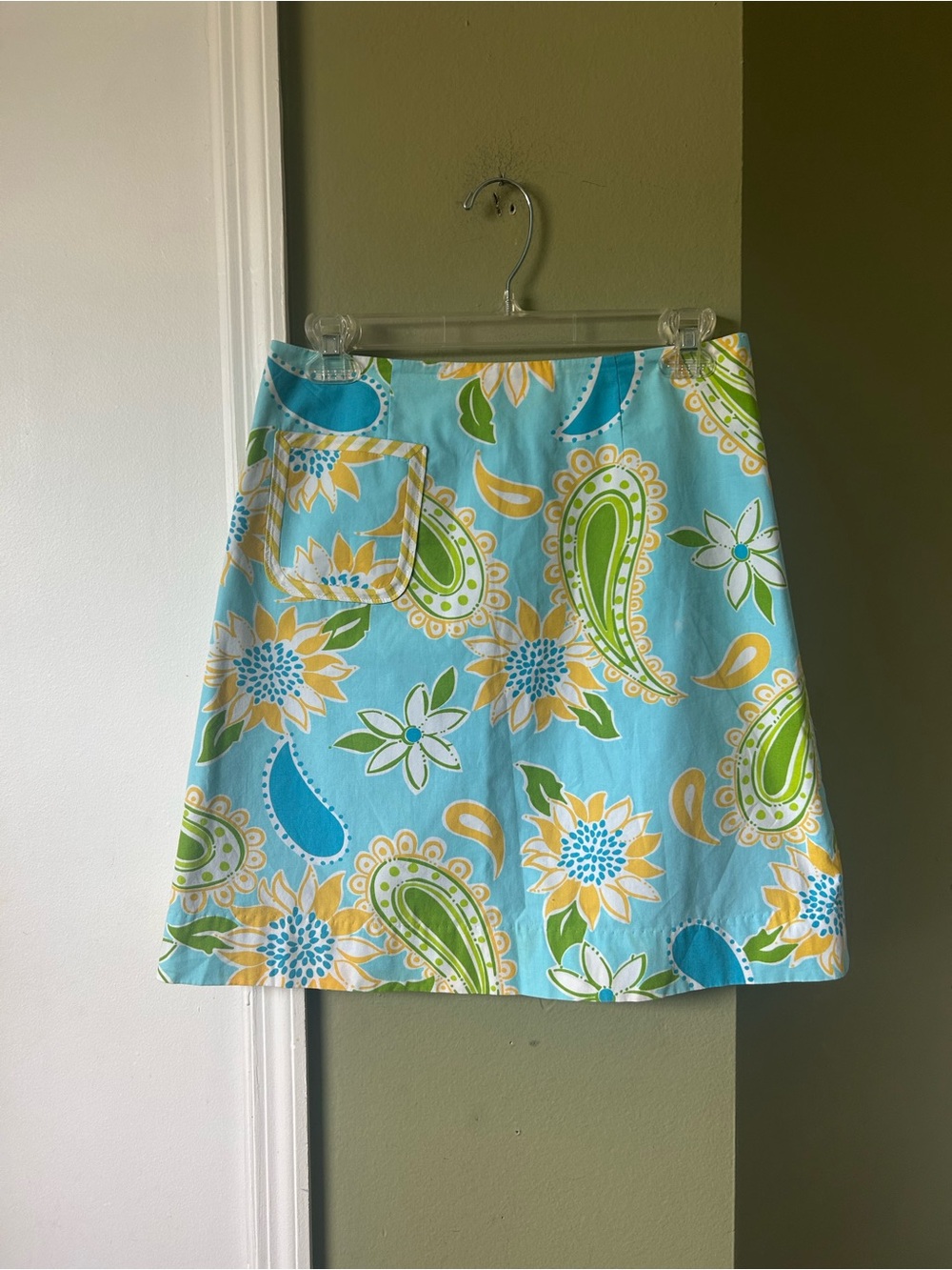Lilly Pulitzer White Label Aqua Floral Paisley A-Line Skirt Sz 2